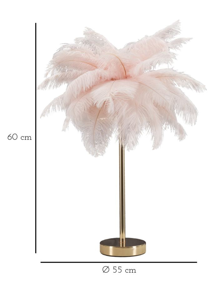 Tischlampe mit Federn in Gold und Rosa