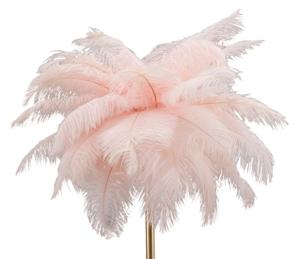 Tischlampe mit Federn in Gold und Rosa