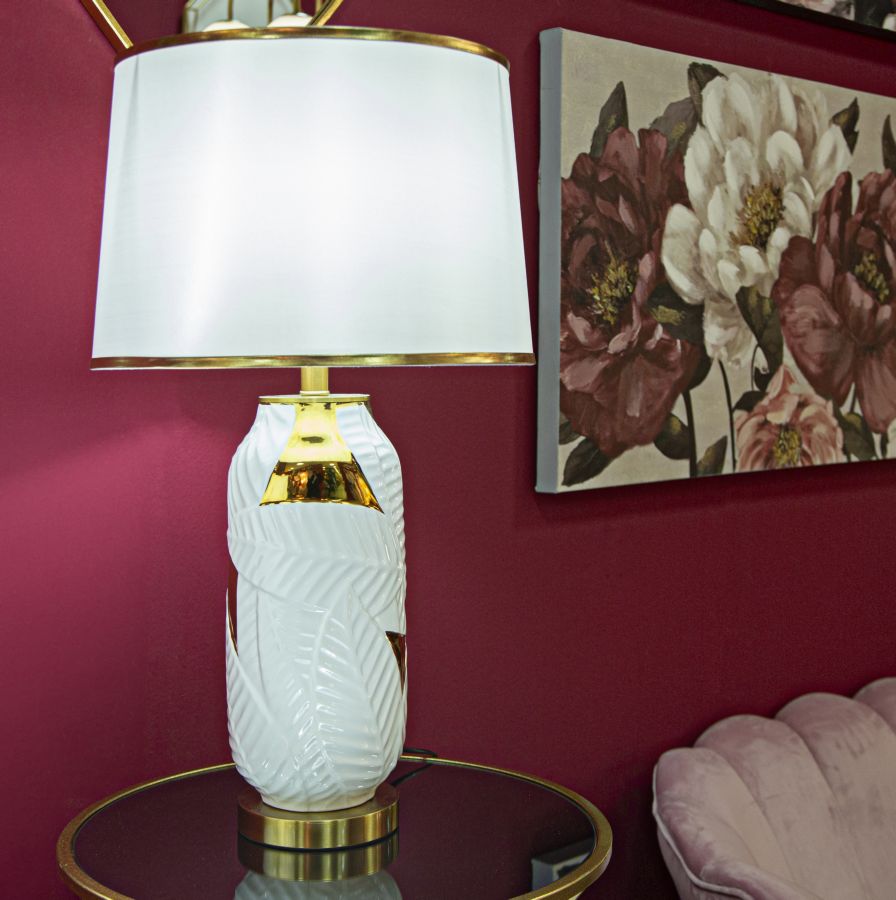 Luxuriöse Tischlampe aus Keramik in Gold und Weiß