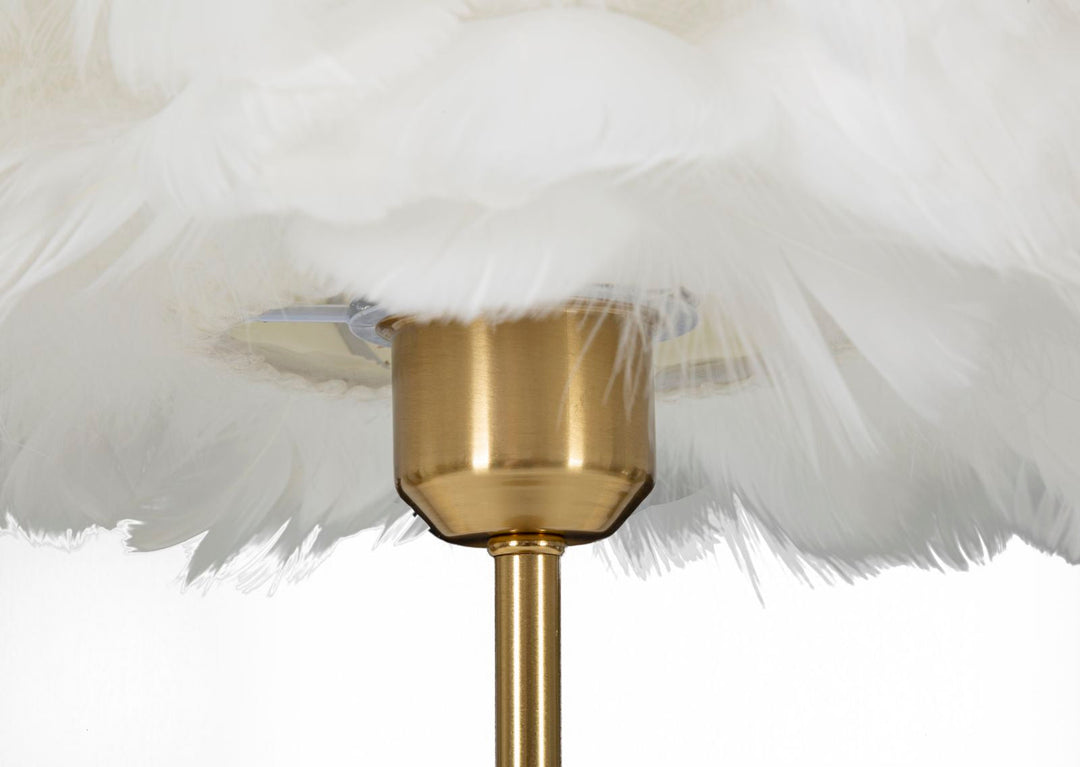Tischleuchte mit Federn in Gold und Weiß