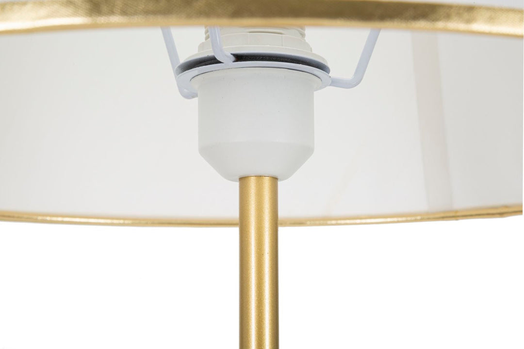 Stehlampe aus Metall mit 3 Beinen in Gold und Weiß