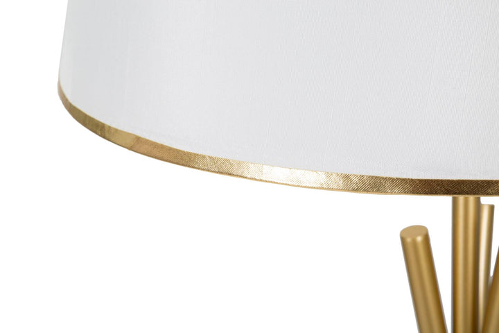Stehlampe aus Metall mit 3 Beinen in Gold und Weiß