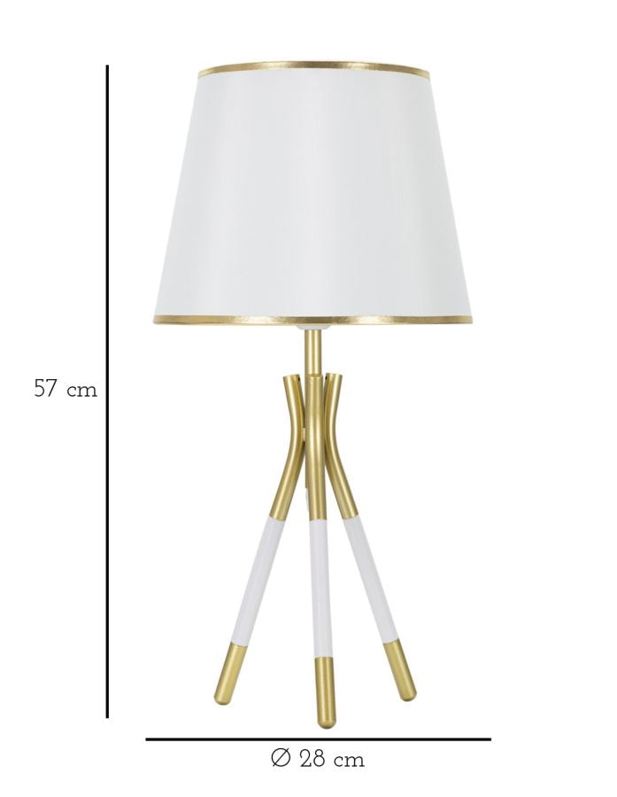 Gold und Weiß Metall Tischlampe mit 3 Beinen