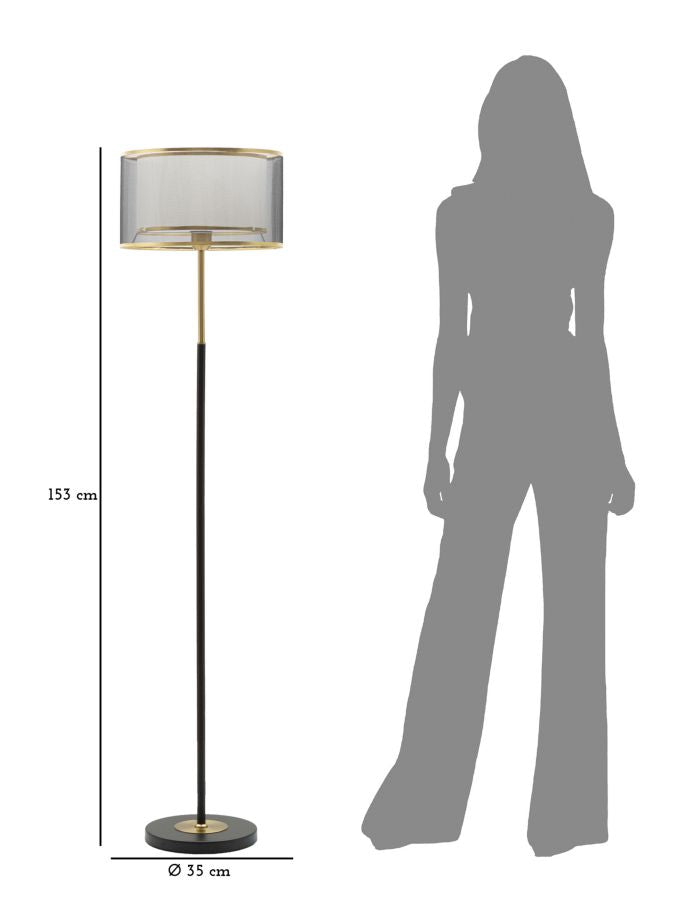 Transparente Stehlampe in Gold und Schwarz