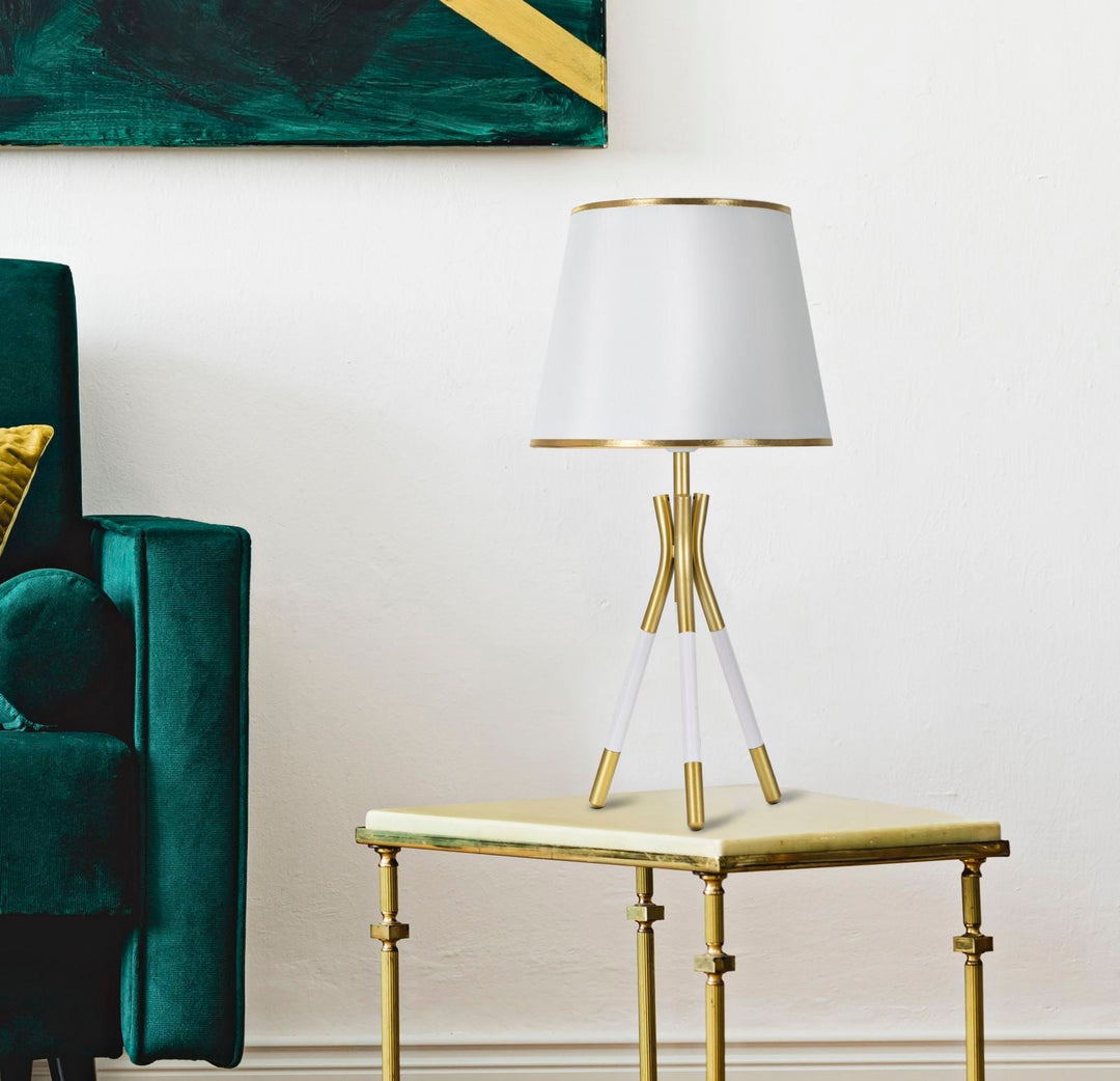 Gold und Weiß Metall Tischlampe mit 3 Beinen
