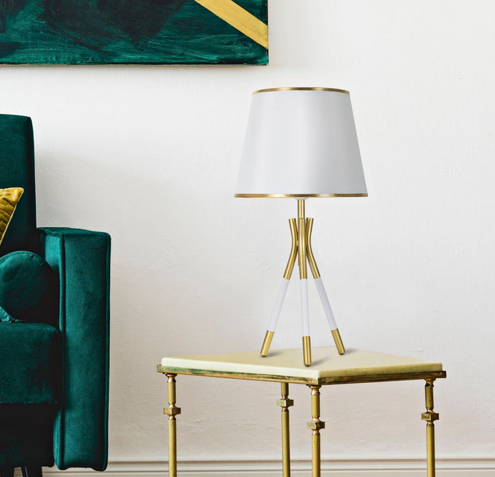 Gold und Weiß Metall Tischlampe mit 3 Beinen