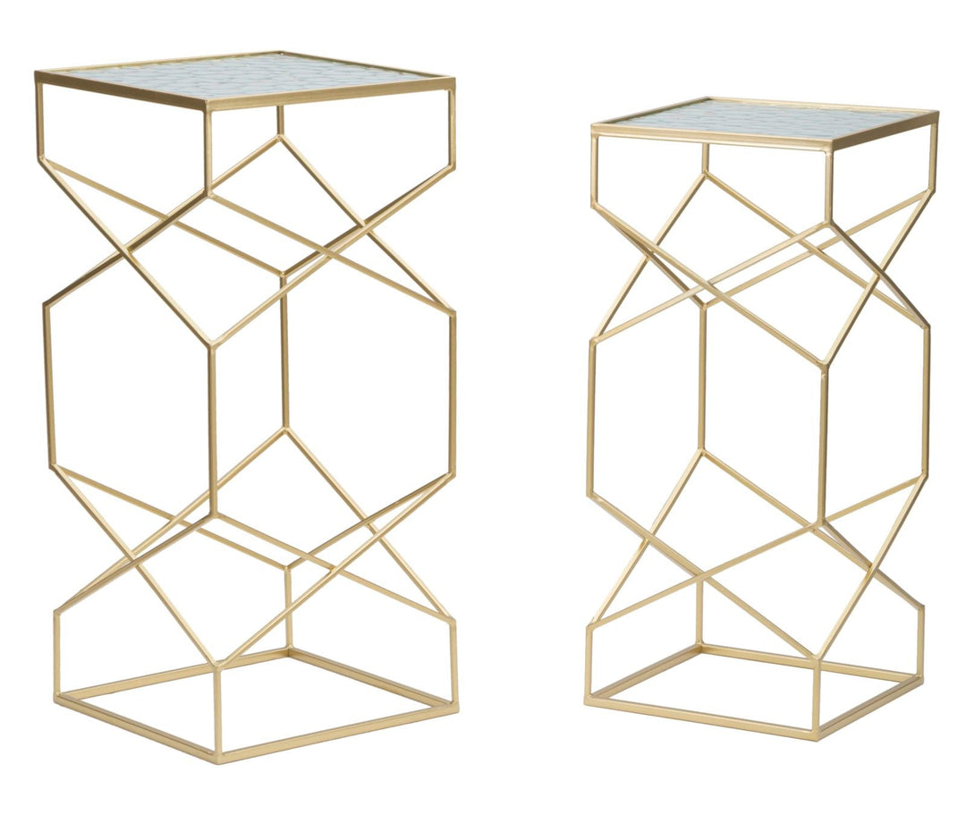 2er Set Glas Beistelltische Goldbasis Glassy Kollektion