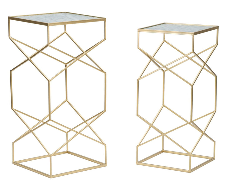 2er Set Glas Beistelltische Goldbasis Glassy Kollektion
