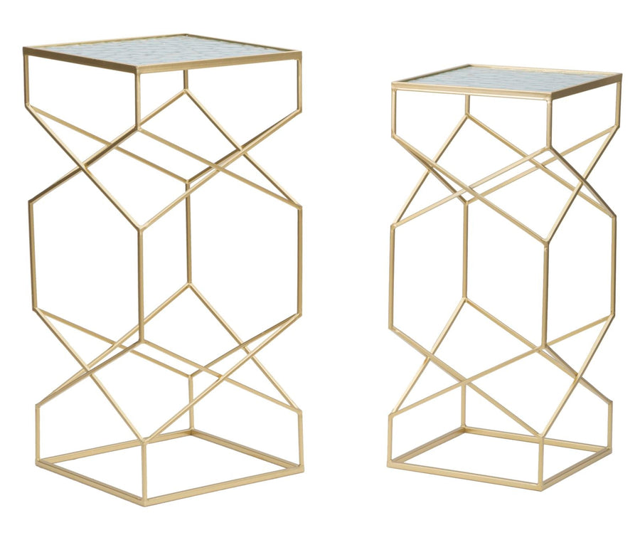 2er Set Glas Beistelltische Goldbasis Glassy Kollektion