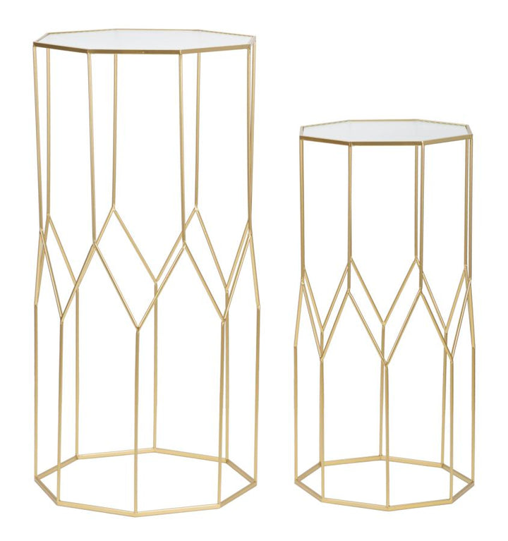 2er Set Glas Beistelltische Gold Rahmen New Glass