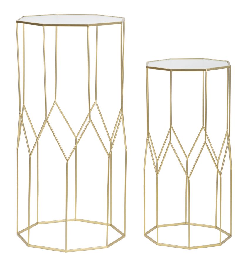 2er Set Glas Beistelltische Gold Rahmen New Glass