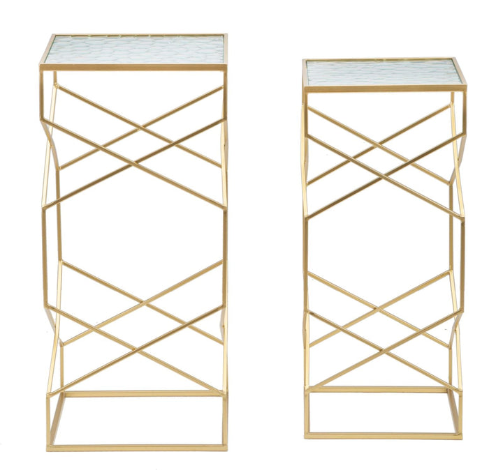 2er Set Glas Beistelltische Goldbasis Glassy Kollektion