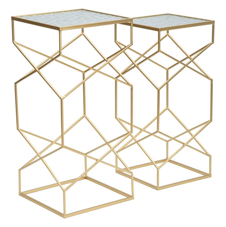 2er Set Glas Beistelltische Goldbasis Glassy Kollektion