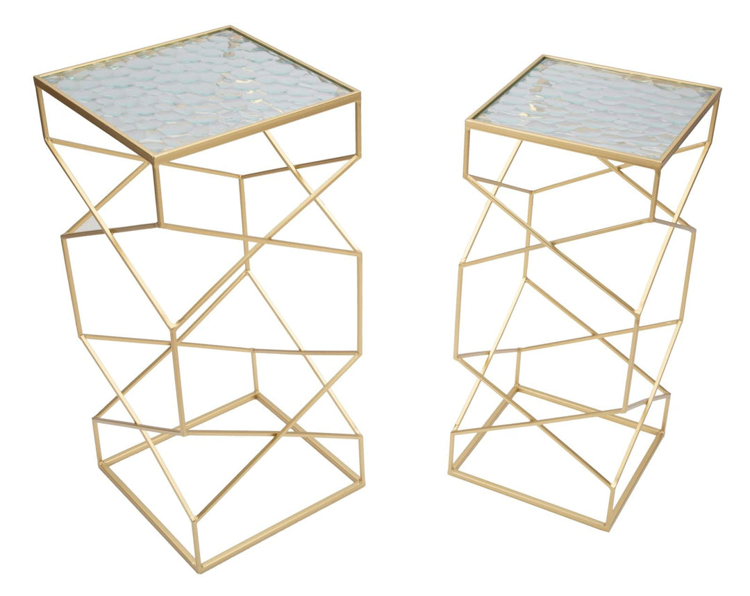 2er Set Glas Beistelltische Goldbasis Glassy Kollektion