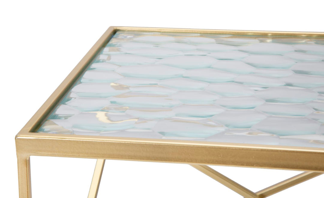 2er Set Glas Beistelltische Goldbasis Glassy Kollektion