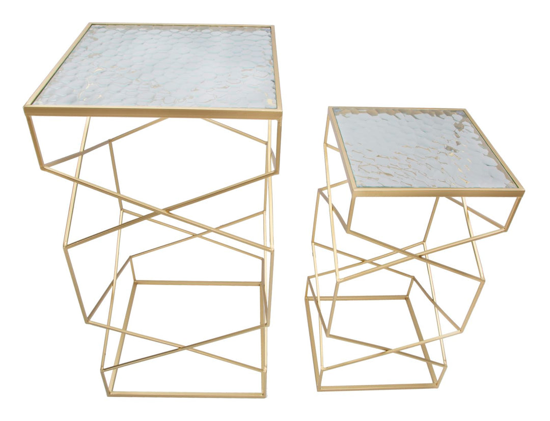 Gold Metall Beistelltische Glasplatte Glassy Coppia