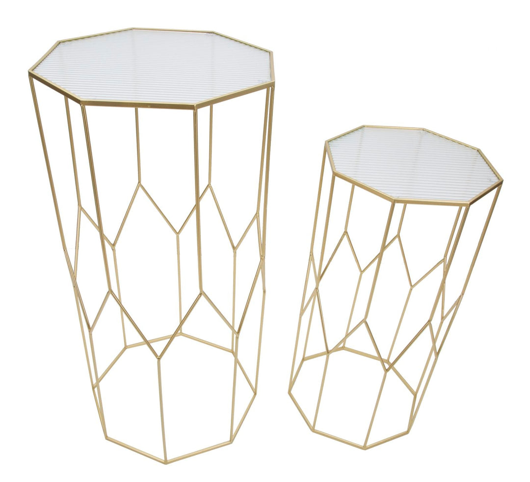 2er Set Glas Beistelltische Gold Rahmen New Glass