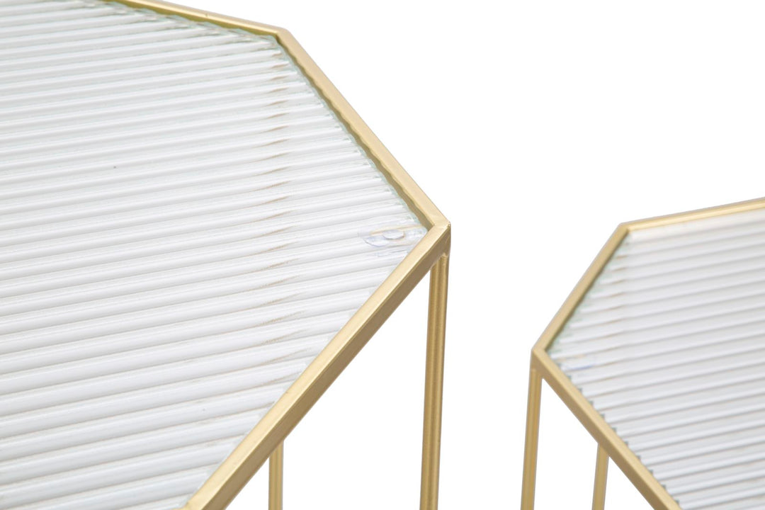 2er Set Glas Beistelltische Gold Rahmen New Glass