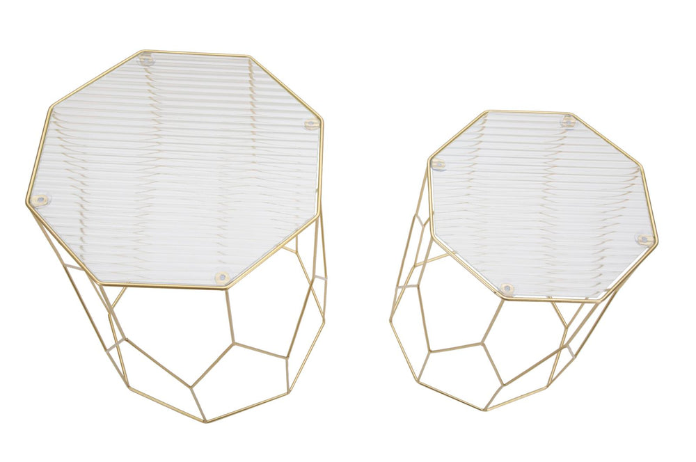 2er Set Glas Beistelltische Gold Rahmen New Glass Kollektion