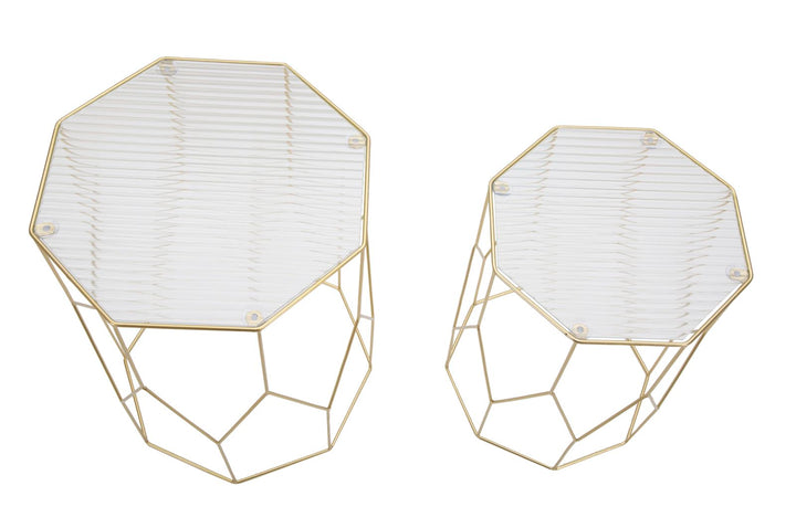 2er Set Glas Beistelltische Gold Rahmen New Glass Kollektion