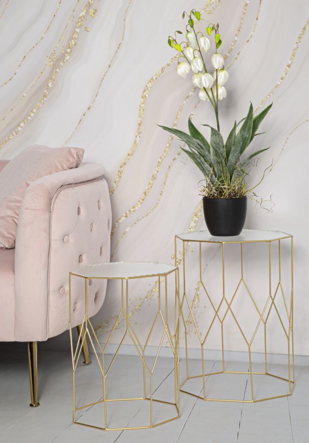 2er Set Glas Beistelltische Gold Rahmen New Glass Kollektion