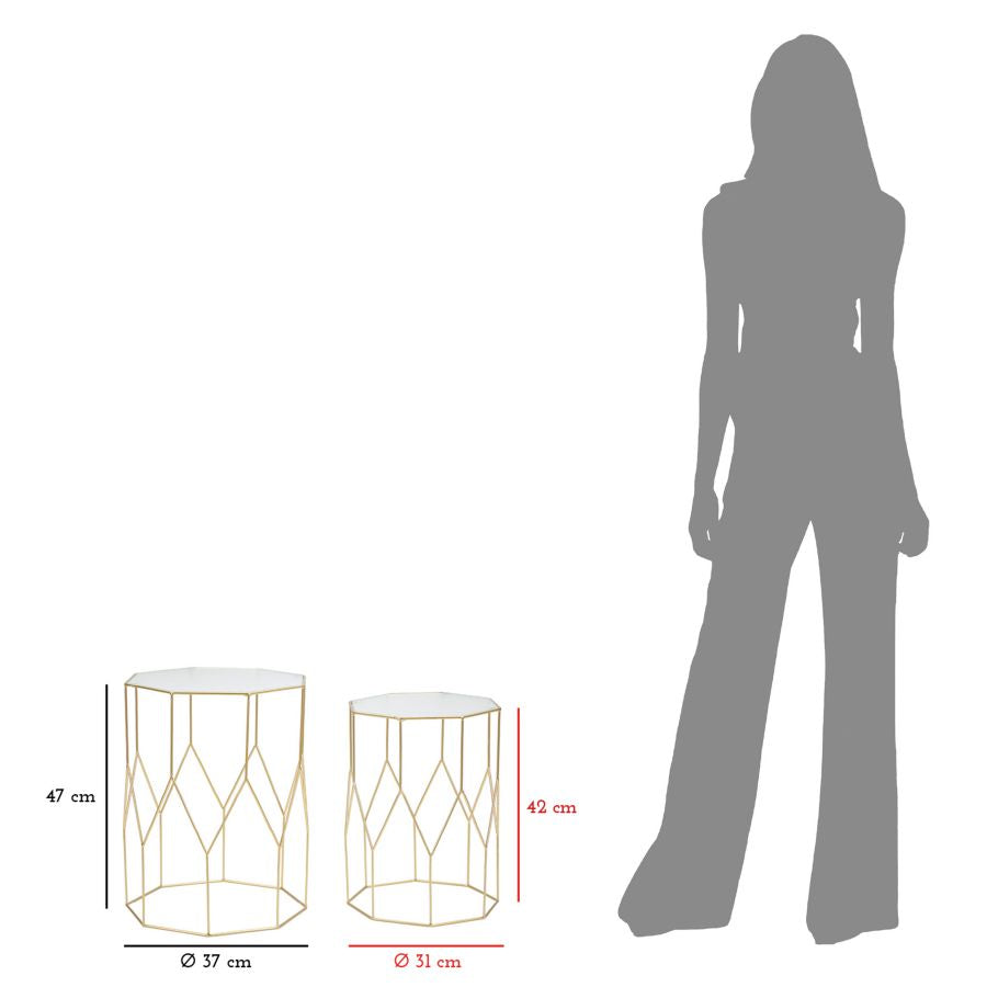 2er Set Glas Beistelltische Gold Rahmen New Glass Kollektion