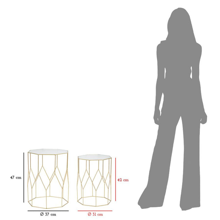 2er Set Glas Beistelltische Gold Rahmen New Glass Kollektion