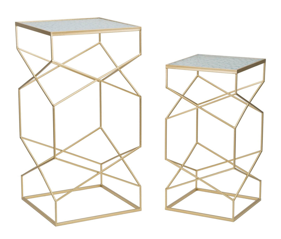 Gold Metall Beistelltische Glasplatte Glassy Coppia
