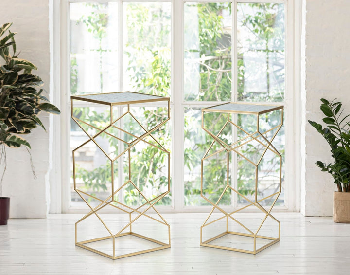 2er Set Glas Beistelltische Goldbasis Glassy Kollektion