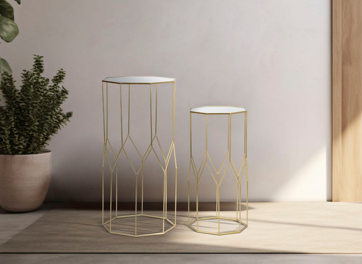 2er Set Glas Beistelltische Gold Rahmen New Glass
