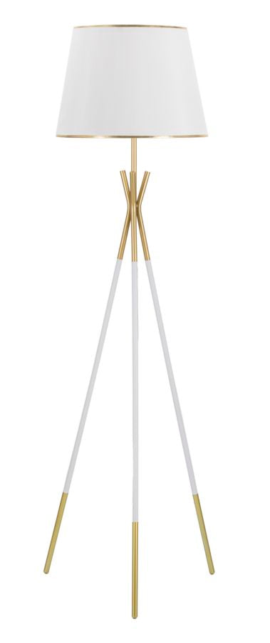 Stehlampe aus Metall mit 3 Beinen in Gold und Weiß