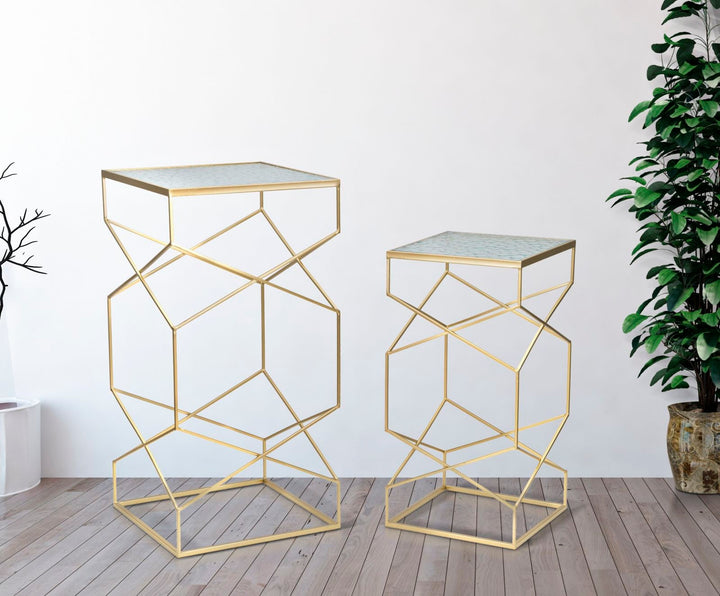 Gold Metall Beistelltische Glasplatte Glassy Coppia