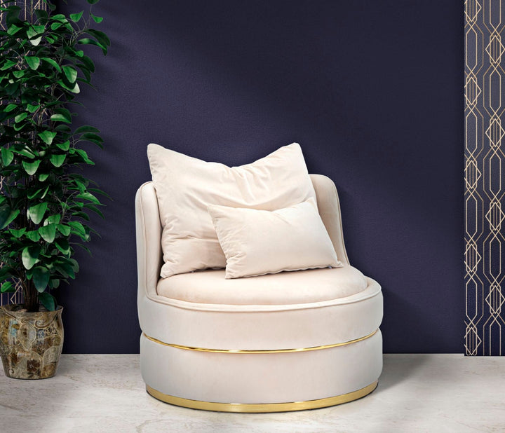Creme Samt Dreh Sessel Mit Goldbasis Paris Space Akzentstuhl