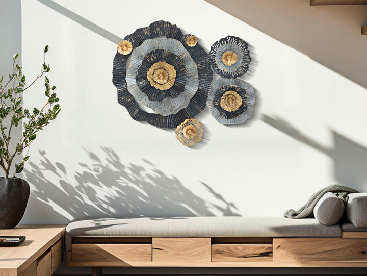 Gold & Schwarz & Grau Florale Wanddekoration
