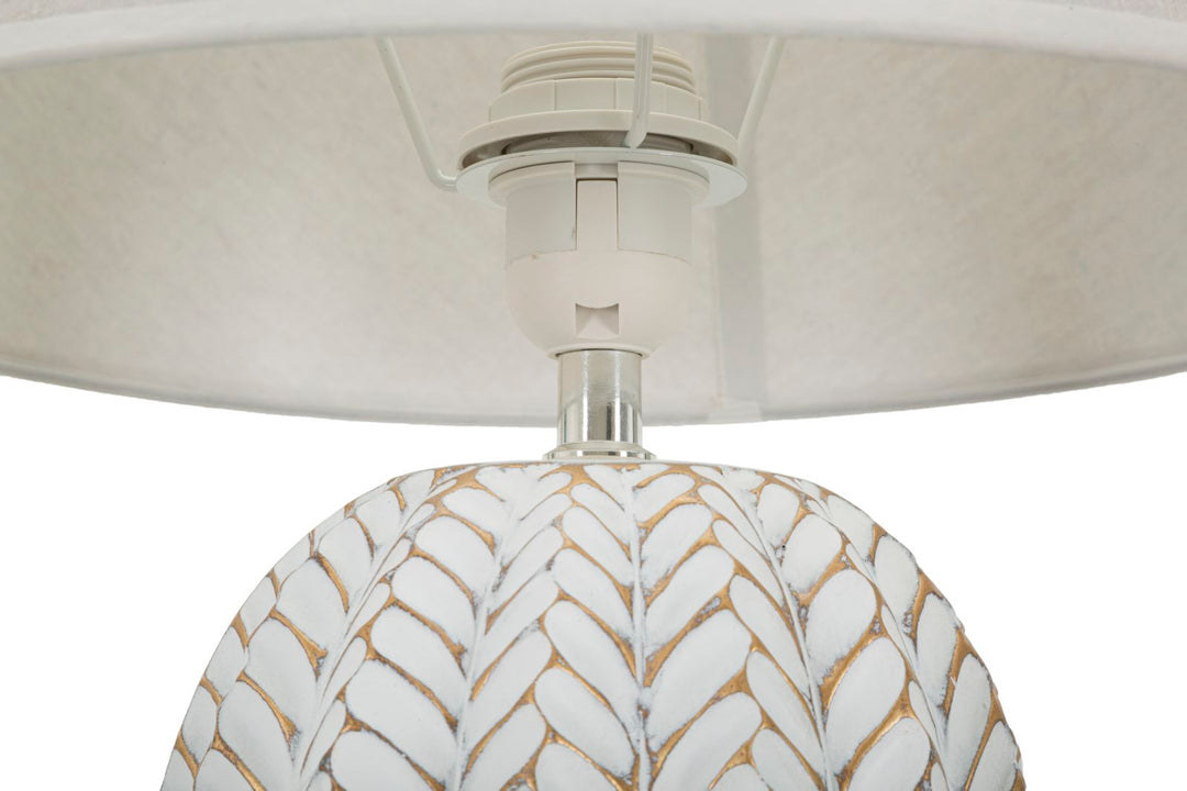 Weiss Keramik Tischlampe Stoffschirm Leaf Kollektion