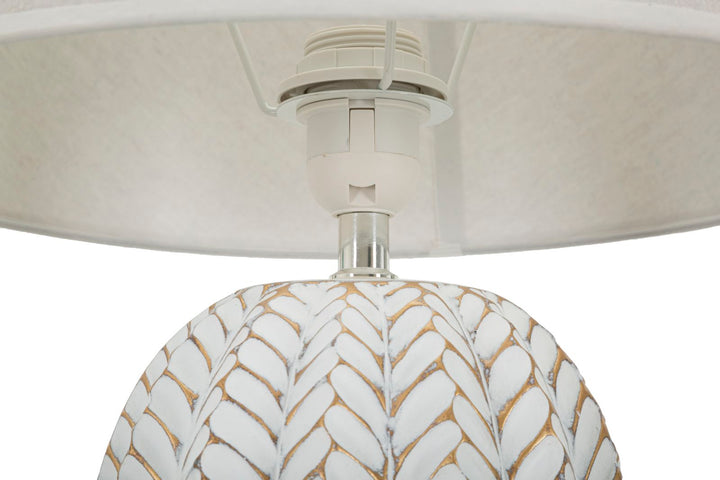 Weiss Keramik Tischlampe Stoffschirm Leaf Kollektion