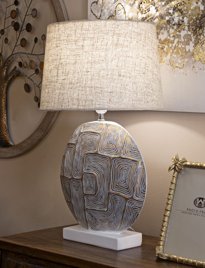 Beige Stoff Tischlampe Struktur Basis Eclips Modernes Design