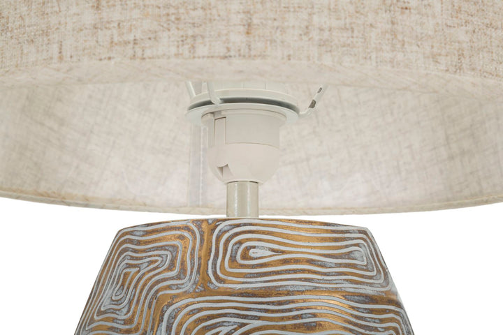 Hohe Beige Stoff Tischlampe Struktur Basis Eclips Tower