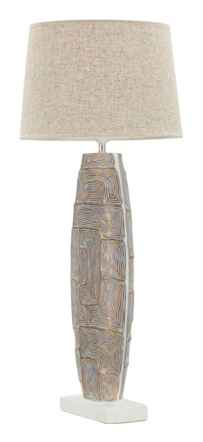 Hohe Beige Stoff Tischlampe Struktur Basis Eclips Tower