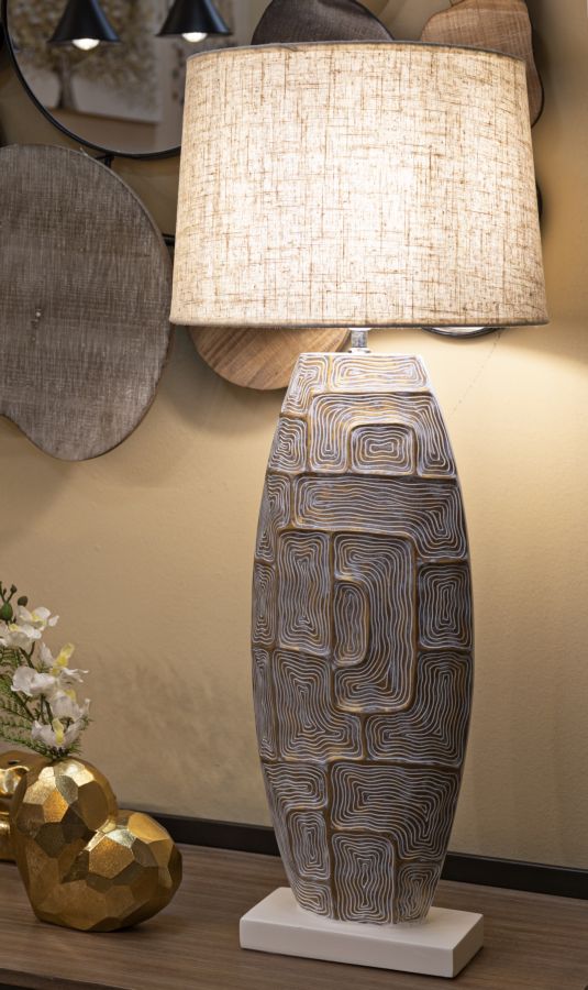 Hohe Beige Stoff Tischlampe Struktur Basis Eclips Tower