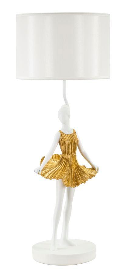 Gold Taenzer Skulptur Tischlampe Stoffschirm Elegantes Design