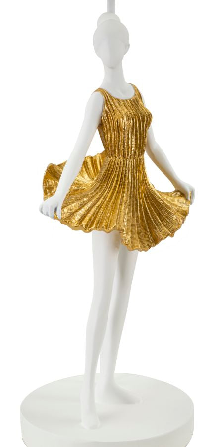 Gold Taenzer Skulptur Tischlampe Stoffschirm Elegantes Design