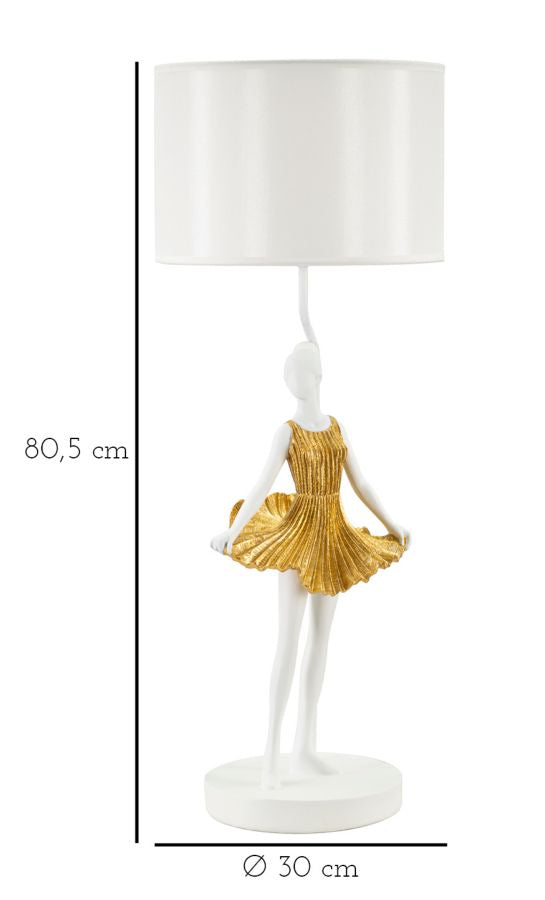 Gold Taenzer Skulptur Tischlampe Stoffschirm Elegantes Design