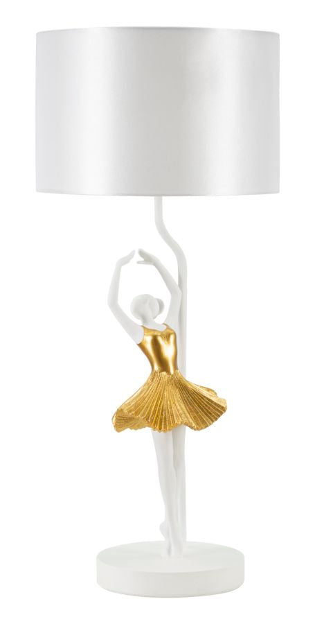 Gold Taenzer Skulptur Tischlampe Stoffschirm Zeitgenoessisch
