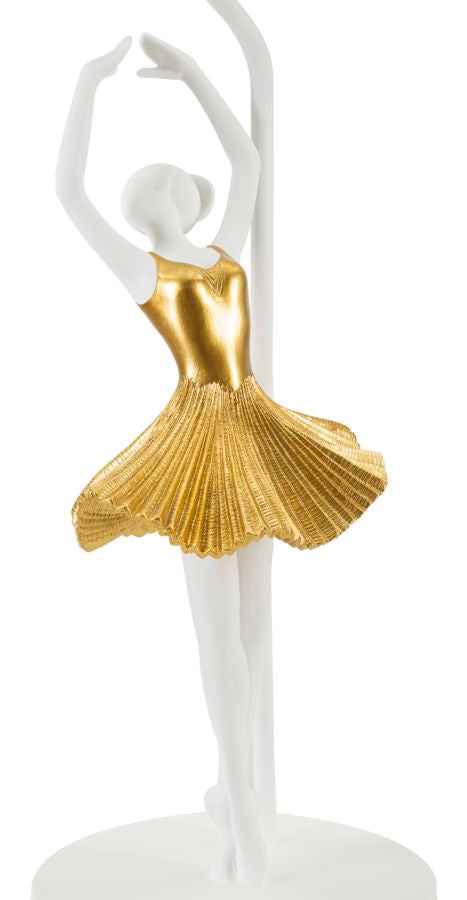 Gold Taenzer Skulptur Tischlampe Stoffschirm Zeitgenoessisch