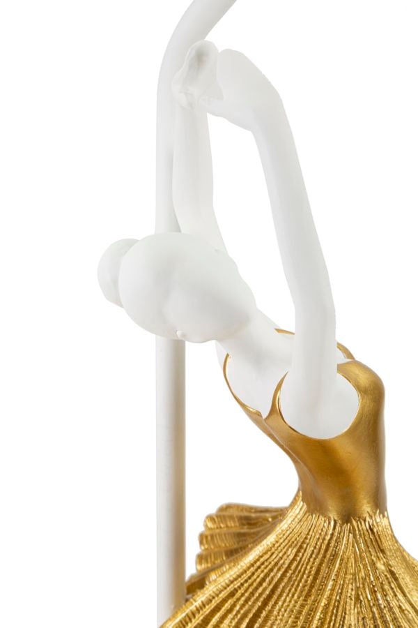 Gold Taenzer Skulptur Tischlampe Stoffschirm Zeitgenoessisch