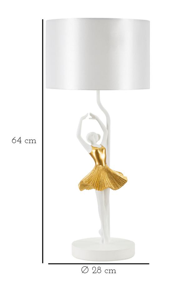 Gold Taenzer Skulptur Tischlampe Stoffschirm Zeitgenoessisch