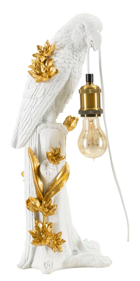 Gold Papagei Skulptur Tischlampe Stoffschirm Exotisches Design