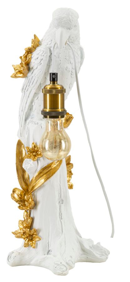 Gold Papagei Skulptur Tischlampe Stoffschirm Exotisches Design
