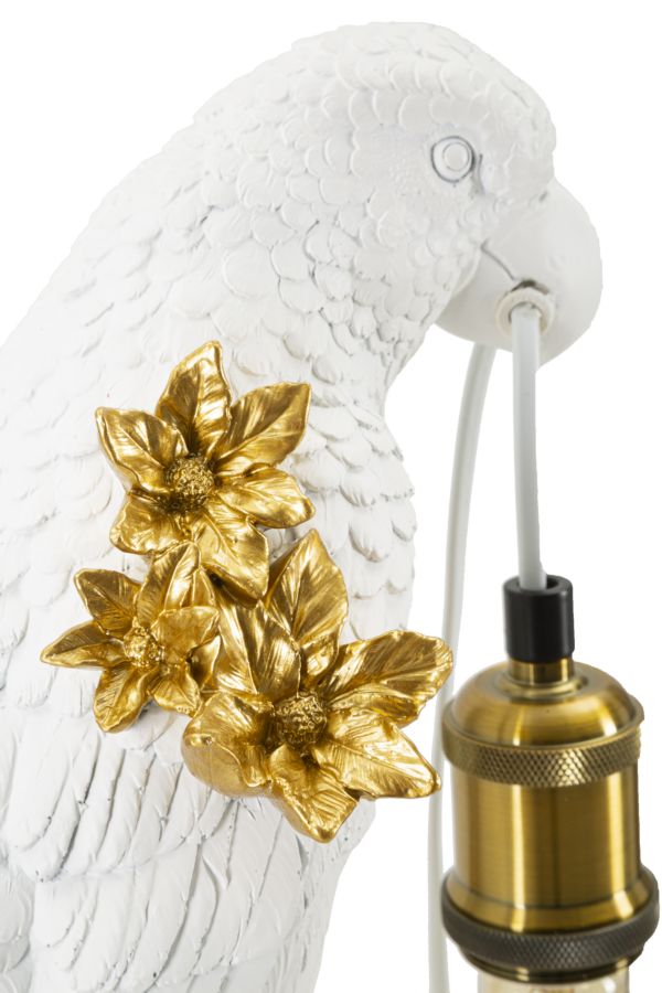 Gold Papagei Skulptur Tischlampe Stoffschirm Exotisches Design